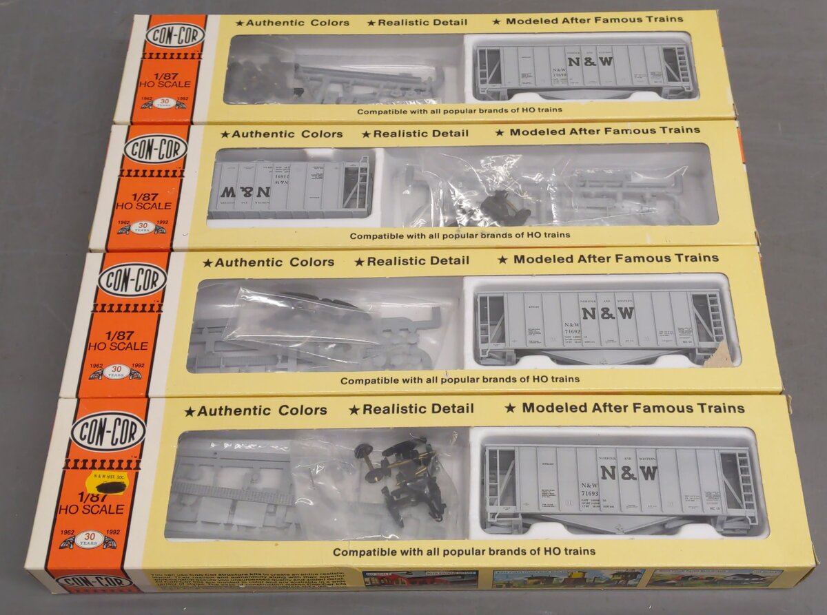 Con-Cor HO Scale Assorted Airslide Hopper Kits; 71690, 71691, 71692, 71693 [4] EX/Box