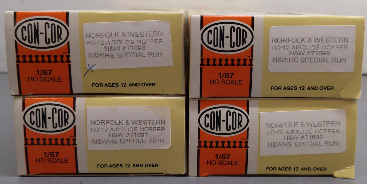 Con-Cor HO Scale Assorted Airslide Hopper Kits; 71690, 71691, 71692, 71693 [4] EX/Box