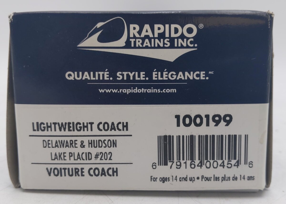 Rapido Trains 100199 HO Delaware & Hudson Lake Placid Lightweight Coach #202 VG/Box