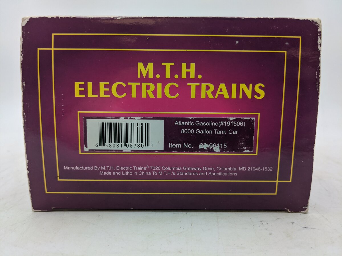 MTH 20-96115 O Atlantic Gasoline 8000 Gallon Single Dome Tank Car #191506 EX/Box