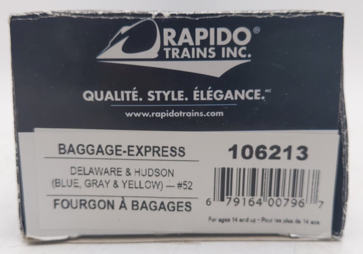 Rapido Trains 106213 HO Delaware & Hudson Baggage Express Car #52 EX/Box