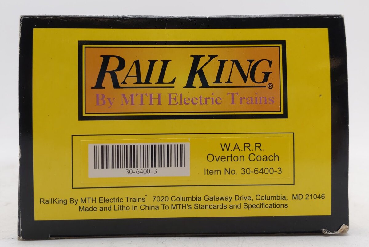 MTH 30-6400-3 O Gauge W.A.R.R. Overton Illuminated Coach VG/Box