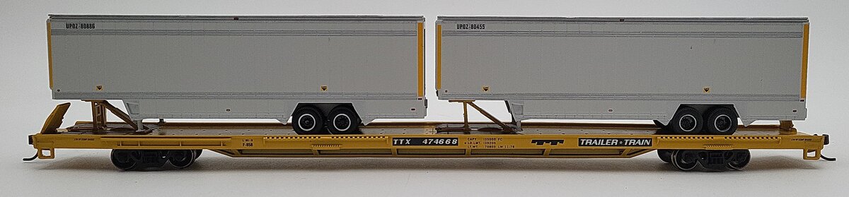 Athearn 92628 HO Trailer Train 85' Flat Car w/2- 40' Trailer #474668 LN/Box