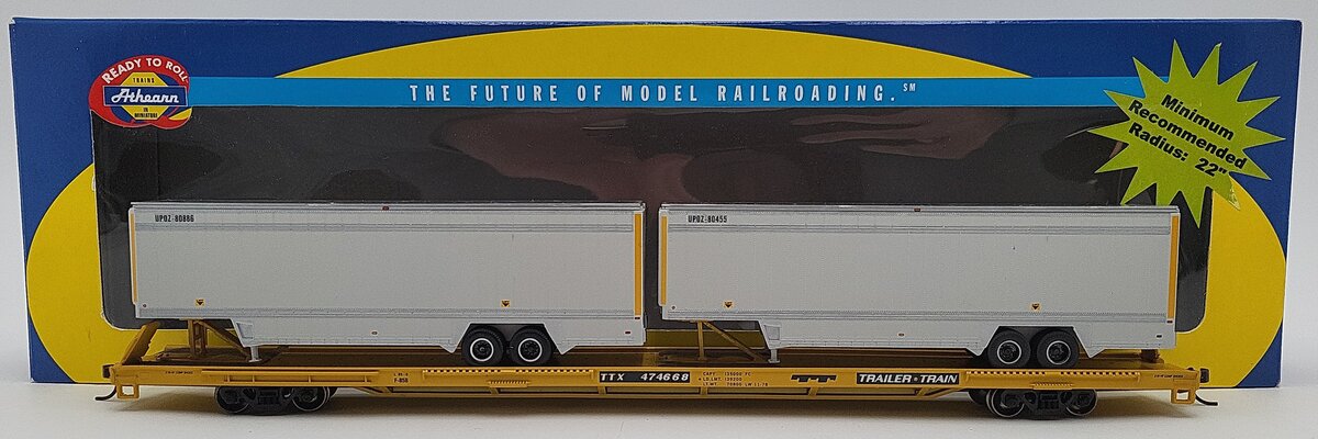 Athearn 92628 HO Trailer Train 85' Flat Car w/2- 40' Trailer #474668 LN/Box