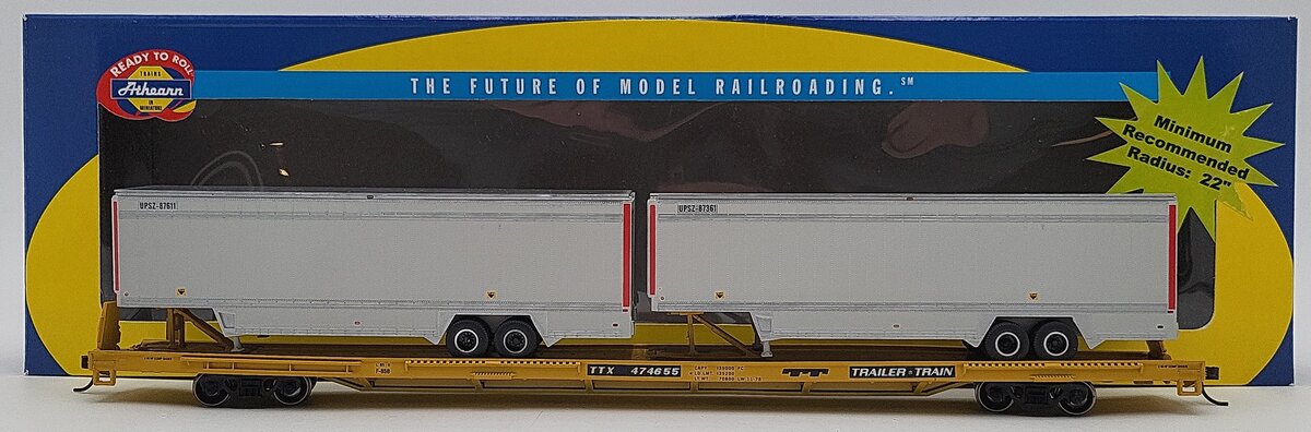 Athearn 92627 HO Trailer Train 85' Flat Car With 2-40' Trailers LN/Box
