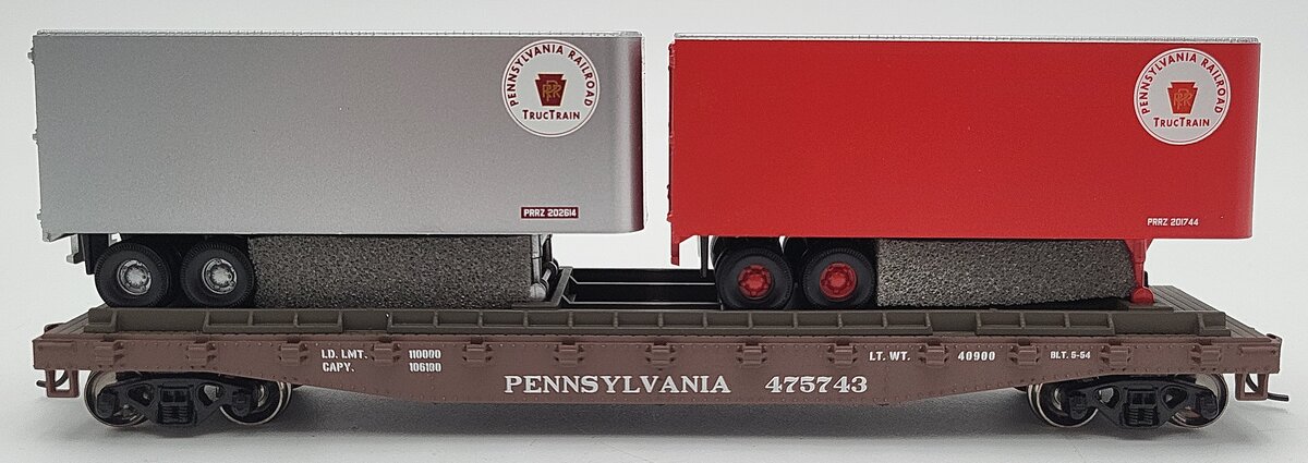 Athearn 92354 HO Scale Pennsylvania #475743 50' Flatcar With Two 25' Trailers LN/Box