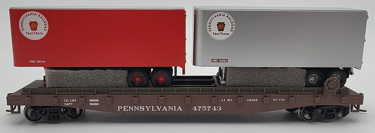 Athearn 92354 HO Scale Pennsylvania #475743 50' Flatcar With Two 25' Trailers LN/Box