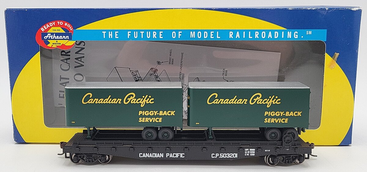Athearn 92385 HO Canadian Pacific 50' Flat With Two 25' Trailers CP #503201 LN/Box