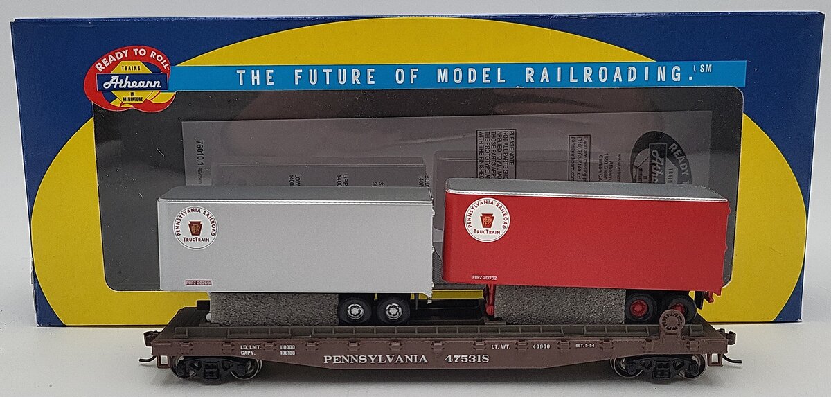 Athearn 92353 HO Scale Pennsylvania #475318 50' Flatcar With 25' Trailers LN/Box