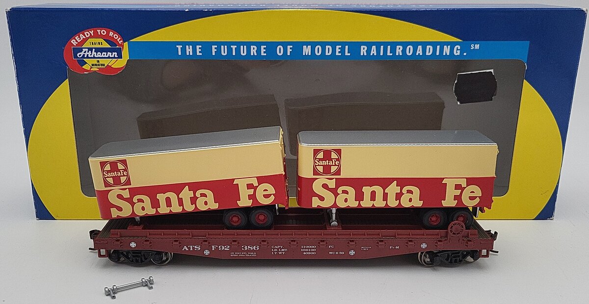 Athearn 96352 HO Santa Fe RTR 50' Flat Car with 2 25' Trailers #92386 EX/Box