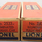 Lionel Vintage O Lionel Lines Aluminum Pullman Cars 2533, 2534 [2] VG/Box