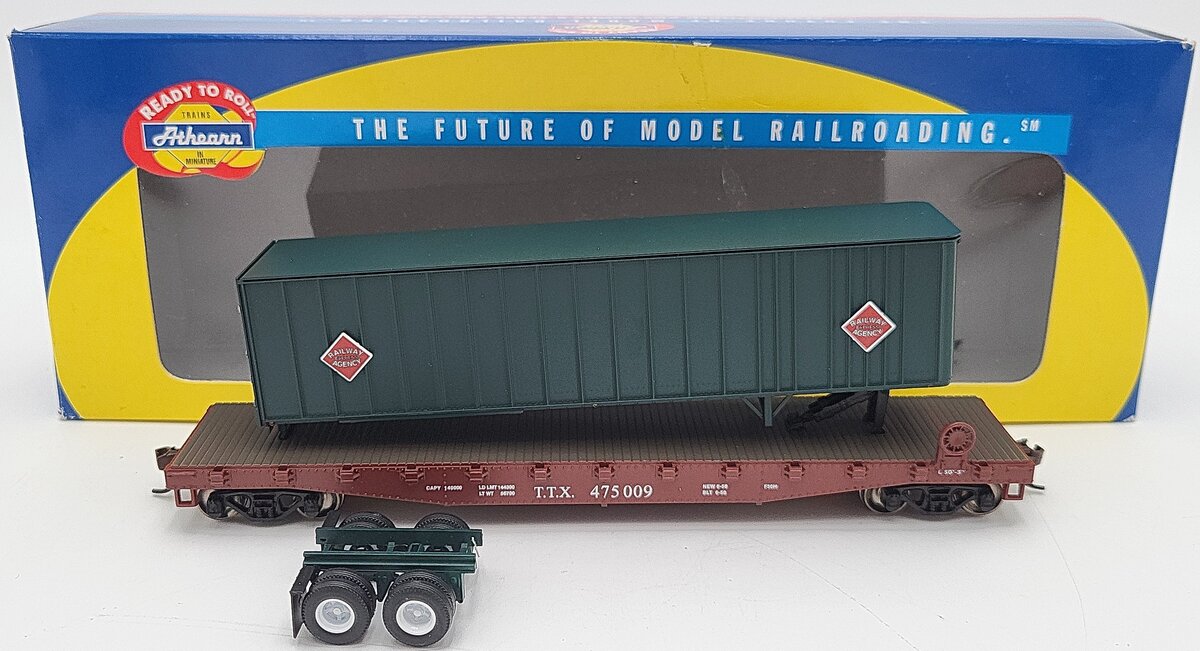 Athearn 72462 HO Scale Trailer Train #475009 50' Flatcar With 40' Trailer VG/Box