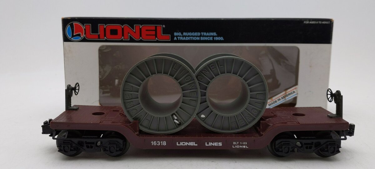 Lionel 6-16318 O Gauge Lionel Lines Depressed Flatcar with Cable Reels LN/Box