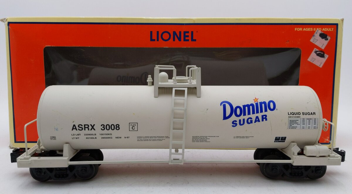 Lionel 6-17962 O Gauge Domino Sugar Unibody Tank Car #3008 LN/Box