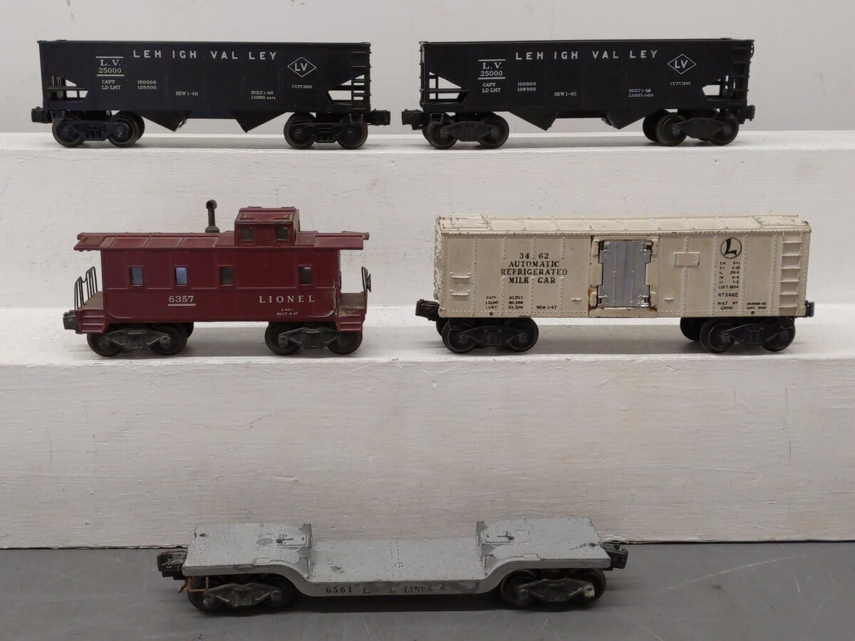 Lionel Vintage O Freight Cars: 3462, 6561, 6357, 6456, 6476-85 [5] VG