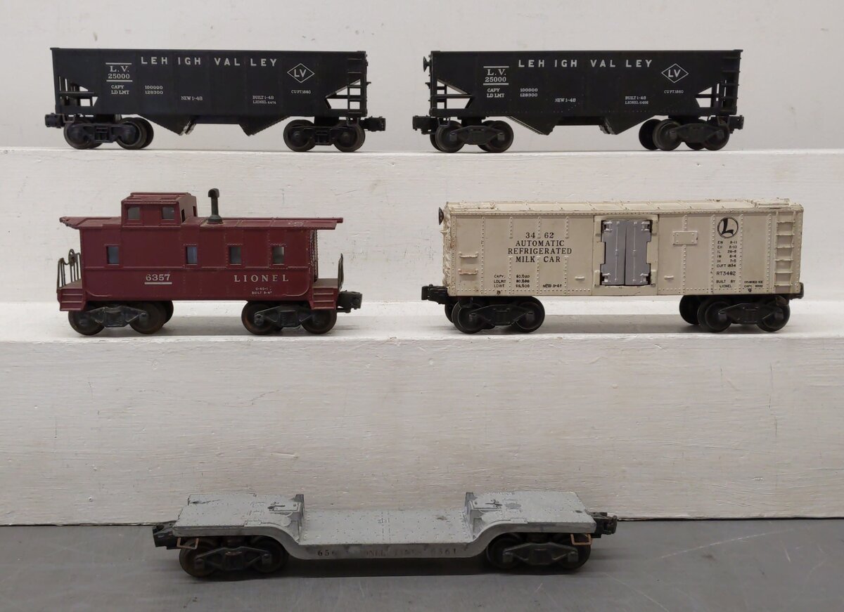 Lionel Vintage O Freight Cars: 3462, 6561, 6357, 6456, 6476-85 [5] VG