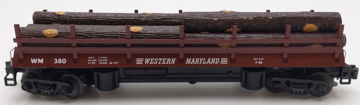 MTH 30-7648 O Gauge Western Maryland Operating Log Car w/ Logs #380 EX/Box
