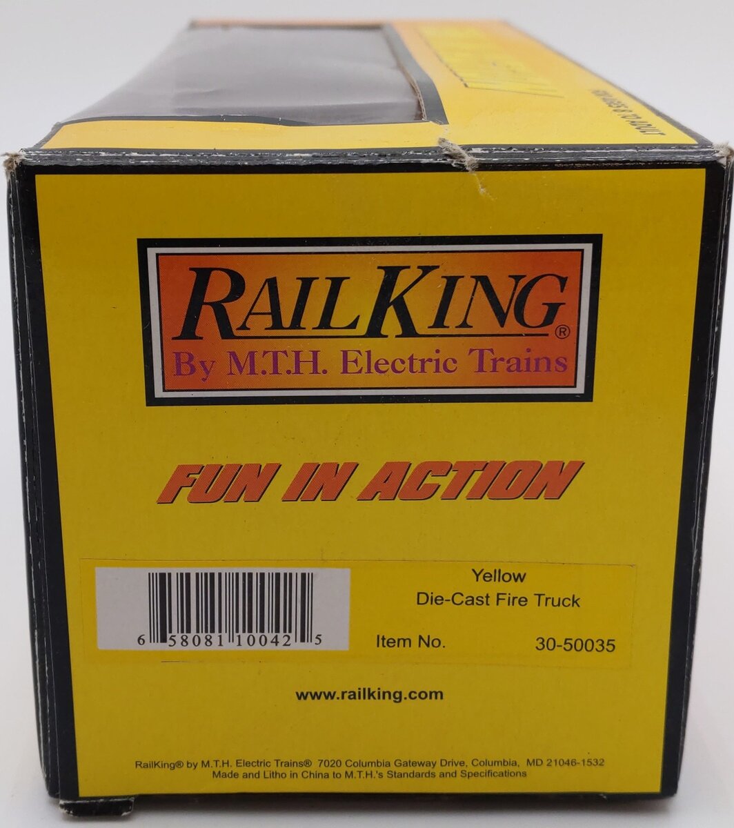 MTH 30-50035 O Scale RailKing Yellow Die-Cast Fire Truck EX/Box
