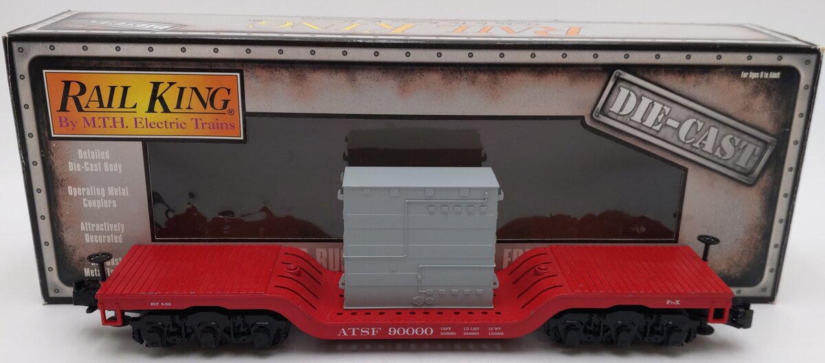 MTH 30-8301 O Gauge Santa Fe Die-Cast Depressed Center Flatcar w/ Transformer VG/Box