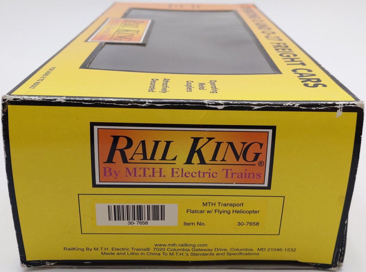 MTH 30-7658 O Gauge MTH Flatcar w Operating Helicopter VG/Box