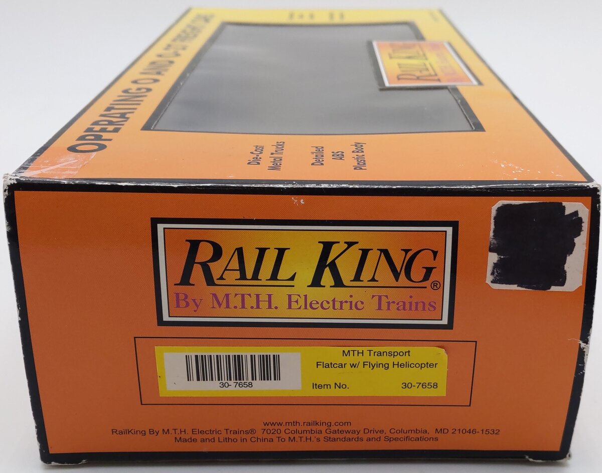 MTH 30-7658 O Gauge MTH Flatcar w Operating Helicopter VG/Box