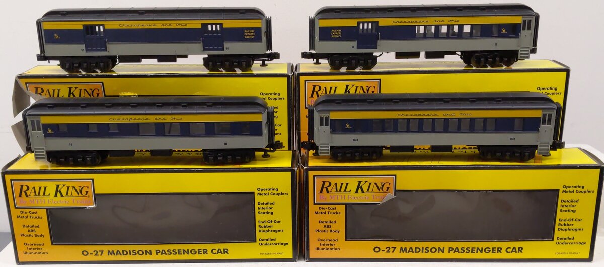MTH 30-6248 O Chesapeake & Ohio RailKing Madison Passenger Set (Set of 4) VG/Box