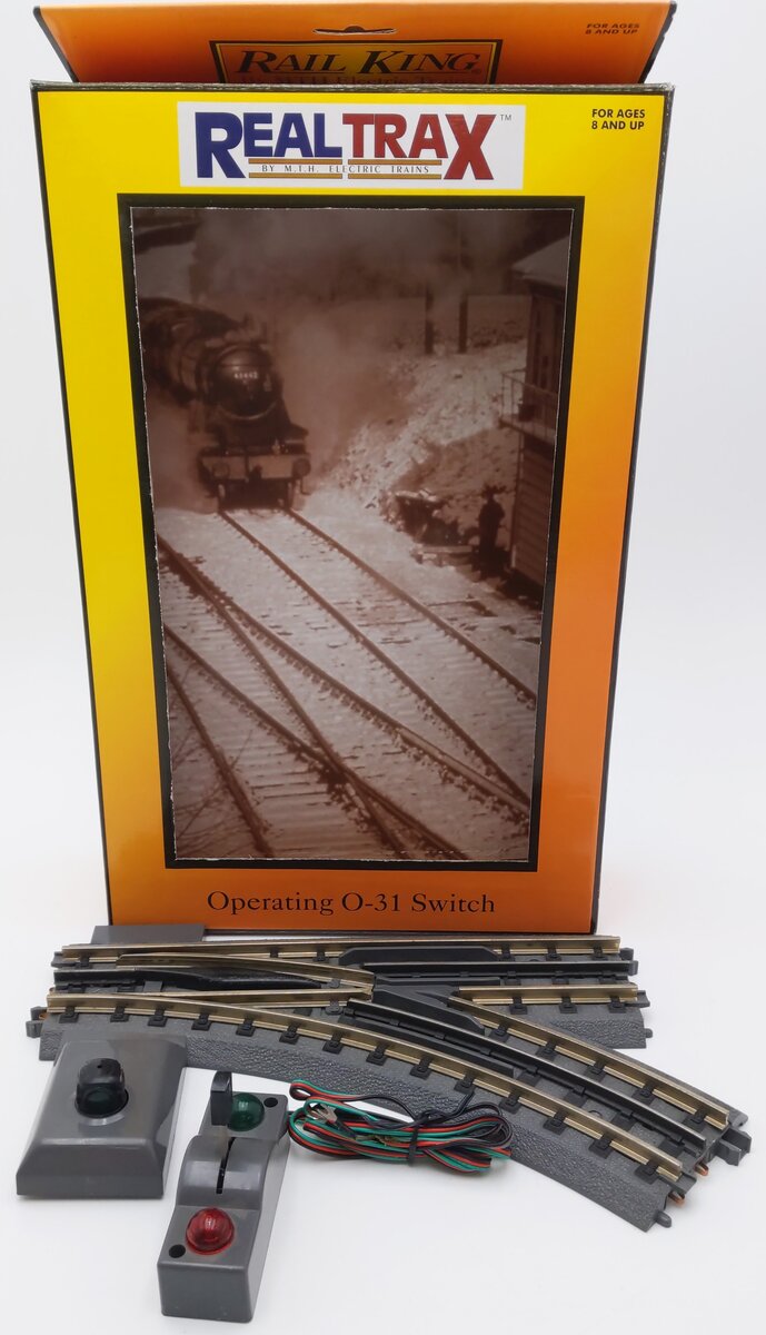 MTH 40-1004 O 31 RealTrax Nickel Silver Right Hand Remote Switch Turnout EX/Box