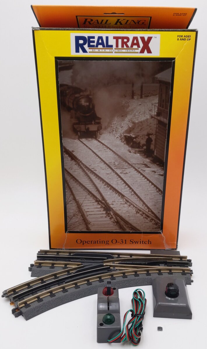 MTH 40-1005 O31 RealTrax Nickel Silver Left Hand Remote Switch Turnout  EX/Box