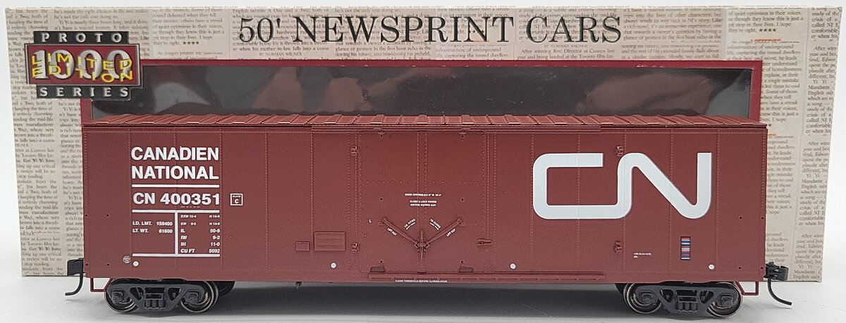 Proto 1000 300500 HO Scale Canadian National 50' Newsprint Boxcar #400351 LN/Box