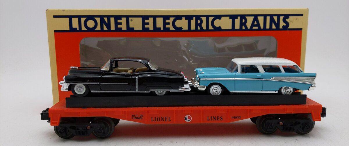 Lionel 6-16933 O Gauge Lionel Lines Flatcar with 2 Automobiles LN/Box