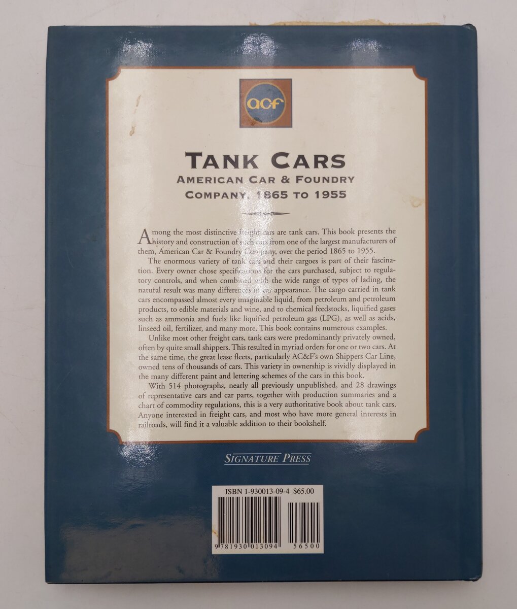 Tank Cars American Car & Foundry Company 1865-1955 Hardcover Edward S Kaminski EX