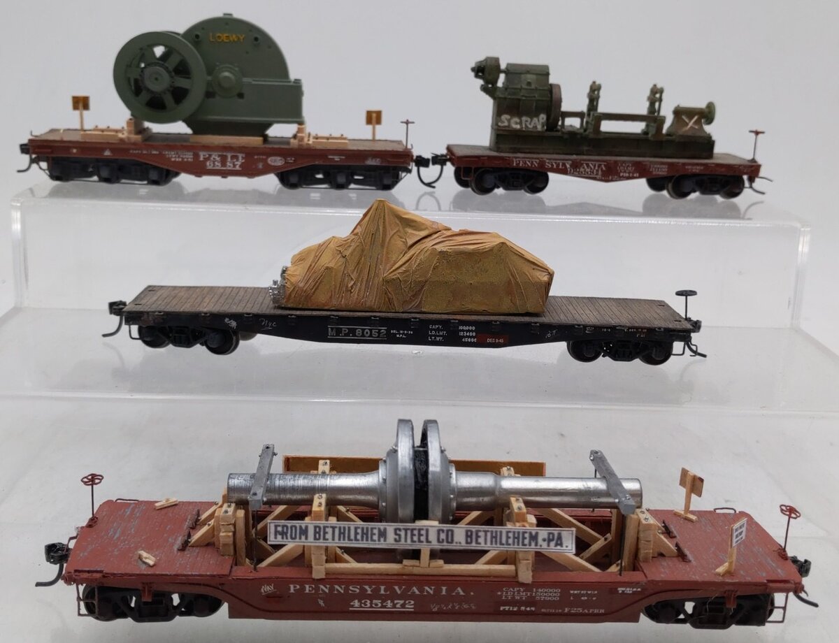 HO Scale Flatcars w/ Custom Loads-MP, PLE, & PRR #8052/6887/435472/925534 [4]