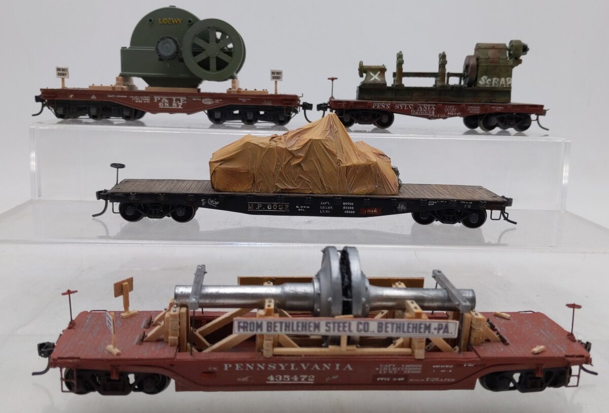 HO Scale Flatcars w/ Custom Loads-MP, PLE, & PRR #8052/6887/435472/925534 [4]