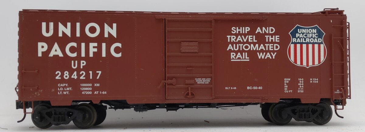 USA Trains R19201C G Union Pacific 40' Box Car #284217 w/ Metal Wheels VG