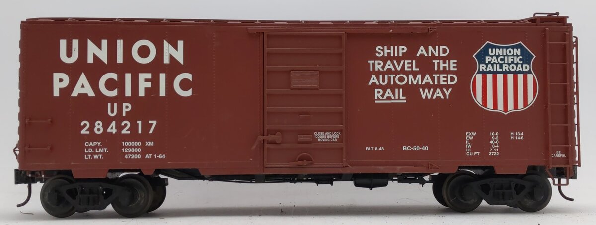 USA Trains R19201C G Union Pacific 40' Box Car #284217 w/ Metal Wheels VG