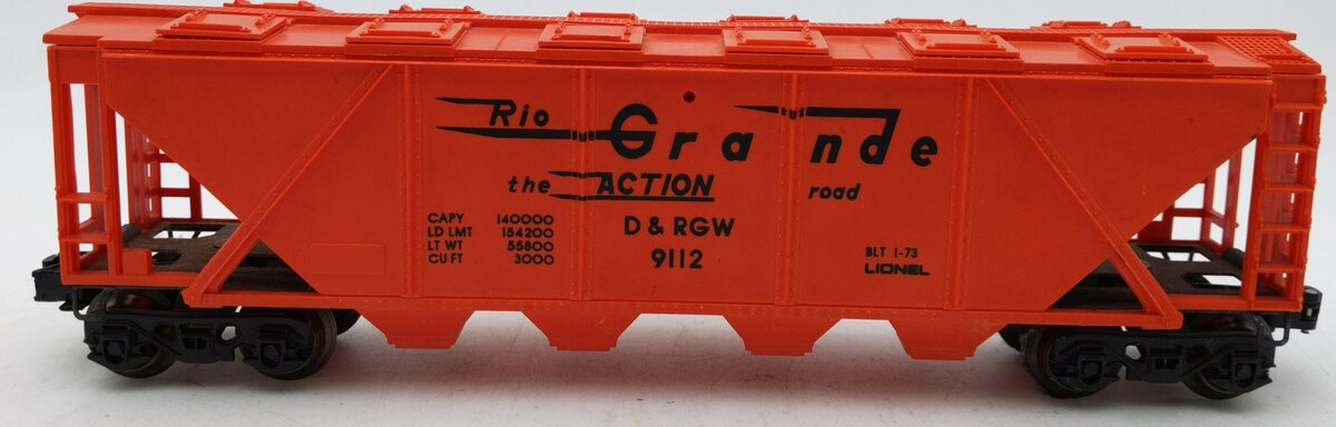 Lionel 6-9112 O Gauge Denver & Rio Grande Western Covered Long Hopper EX