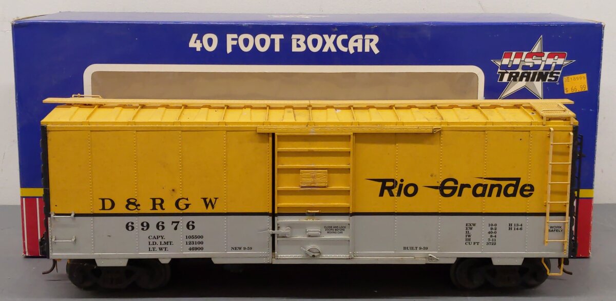 USA Trains R19209A G Rio Grande 40 Ft. PS-1 Steel Box Car #69676 - Metal Wheels VG/Box