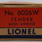 Lionel 6026W Vintage O Lionel Lines Whistle Tender VG/Box