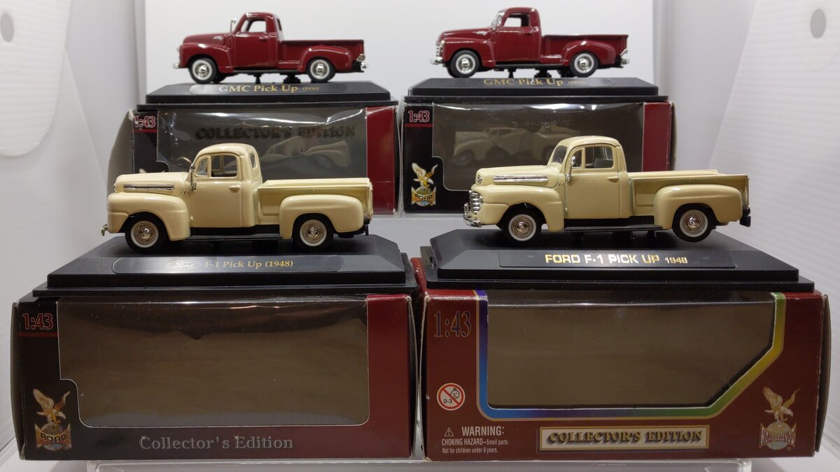 Road Signature 1:43 Diecast Ford & GMC Pick Up Trucks [4] EX/Box