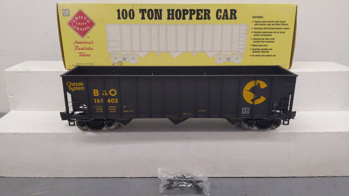 Aristo-Craft 41401 B&O 3 Bay 100K Coal Hopper #161402 (Metal Wheels) EX/Box