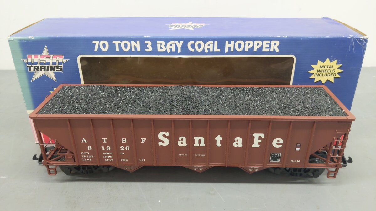 USA Trains R14002 G Santa Fe 70 Ton 3 Bay Coal Hoppers (Mineral Brown) EX/Box