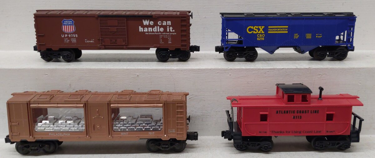 K-Line/Lionel O Gauge Assorted Freight Cars- #6113/9755/6216/7515 [4] EX