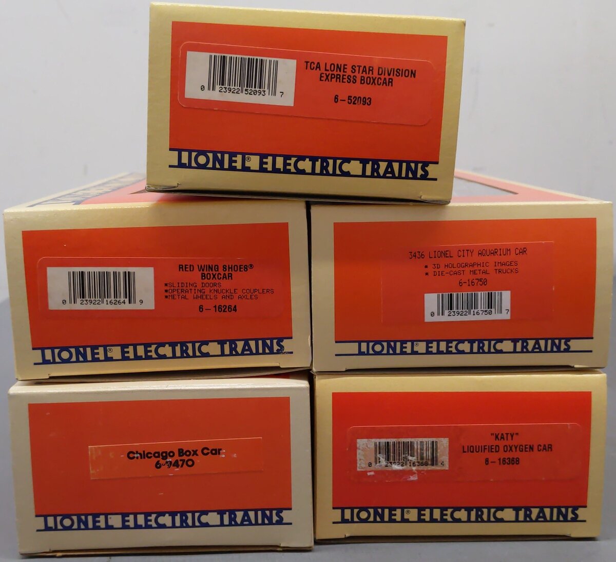 Lionel Assorted O Gauge Freight Cars: 16368, 52093, 9470, 16264, 16750 [5] LN/Box