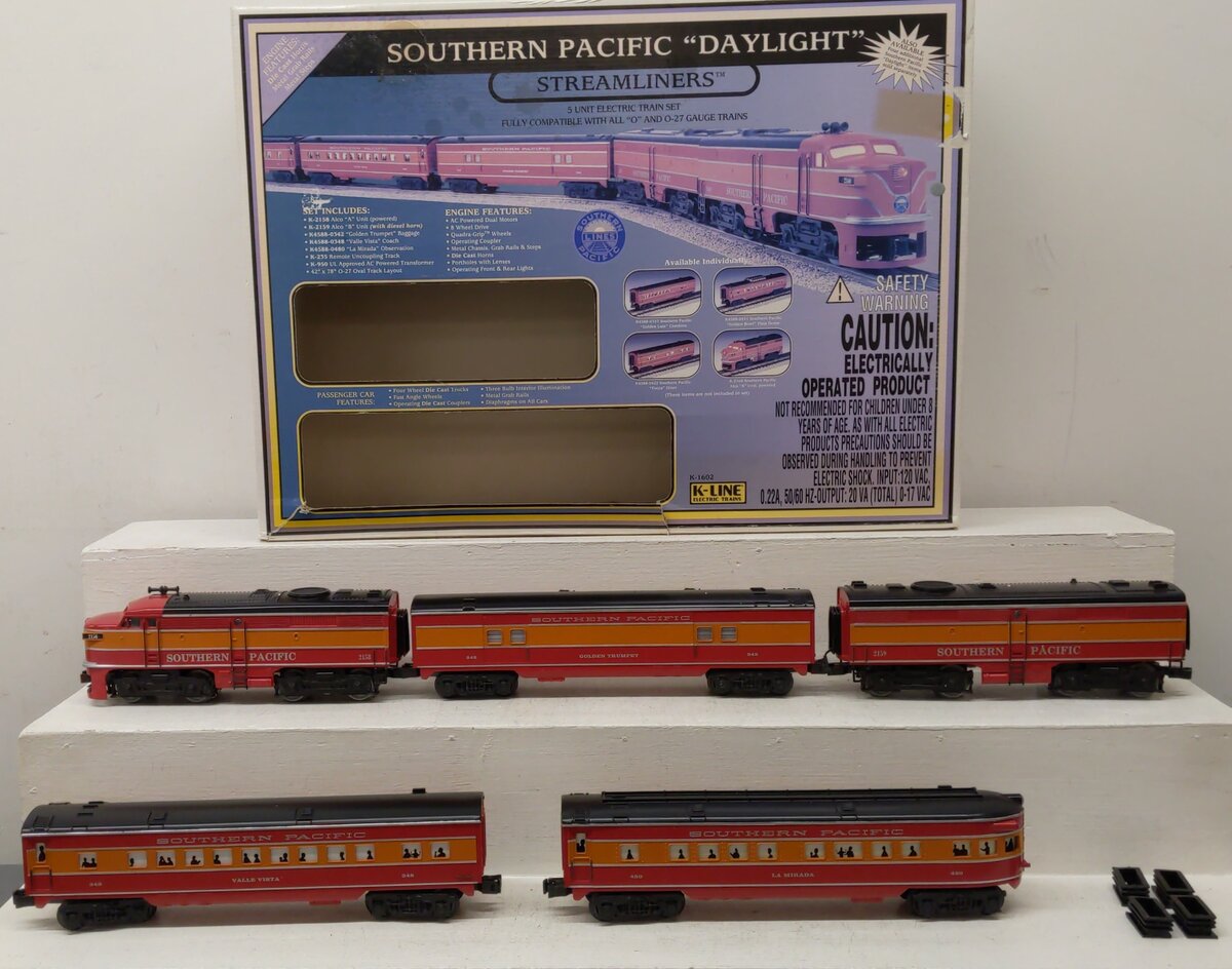 K-Line K1602 O Gauge Southern Pacific Daylight Diesel Passenger Train Set EX/Box