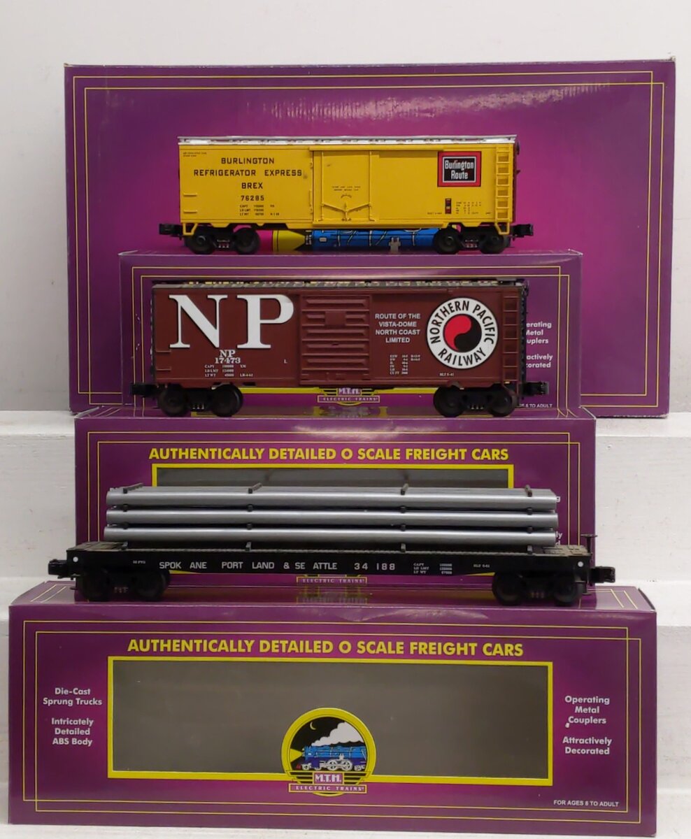 MTH 20-90007 O Burlington Northern Merger SeriesT Freight Car Set (Set of 3) EX/Box