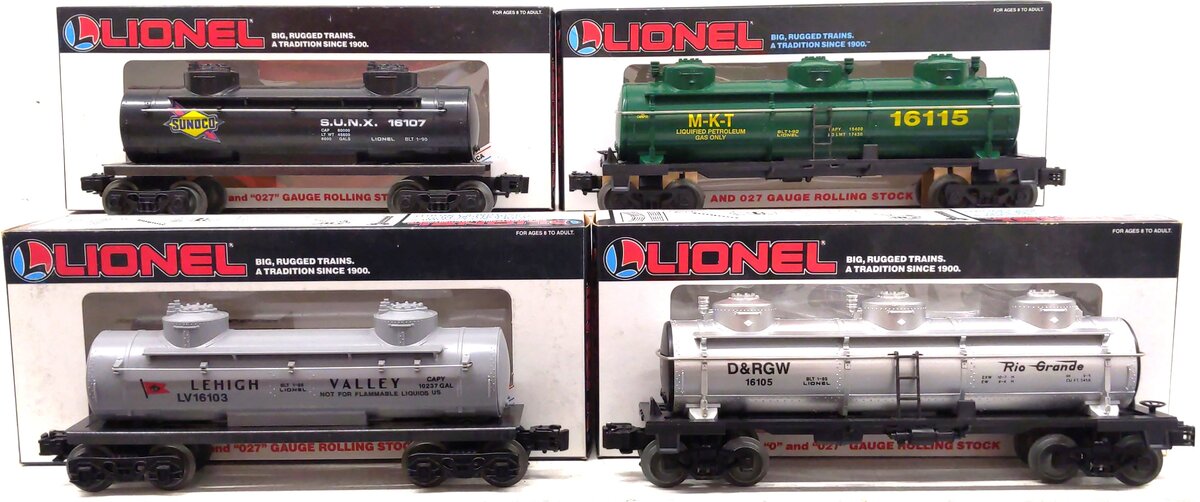 Lionel O Gauge Tank Cars: 16103, 16105, 16107, 16115 [4] LN/Box
