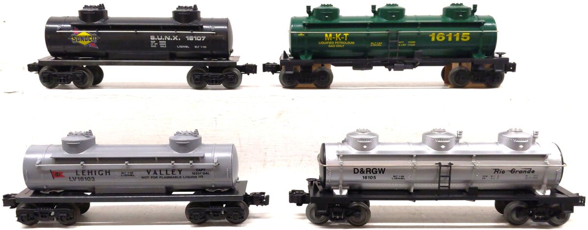 Lionel O Gauge Tank Cars: 16103, 16105, 16107, 16115 [4] LN/Box