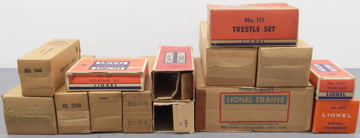 Lionel O Gauge Assorted Empty Boxes 6250, 726, 2331, 246, 2028, 2337 2349 [14]/Box