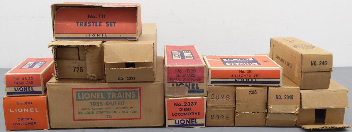 Lionel O Gauge Assorted Empty Boxes 6250, 726, 2331, 246, 2028, 2337 2349 [14]/Box