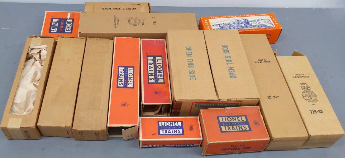 Lionel O Gauge Assorted Empty Boxes 6250, 726, 2331, 246, 2028, 2337 2349 [14]/Box